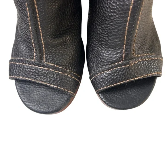 VTG Lucky Brand Black Leather Paola Peep Toe Block Heel Sling Back Size 9 READ - Picture 8 of 12